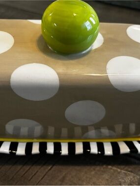 Cotton Colors-by Laura Johnson-Polka Dot Ceramic Butter Dish with Lime Knob